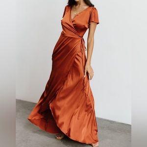 (Copper) Krystal Satin Wrap Gown